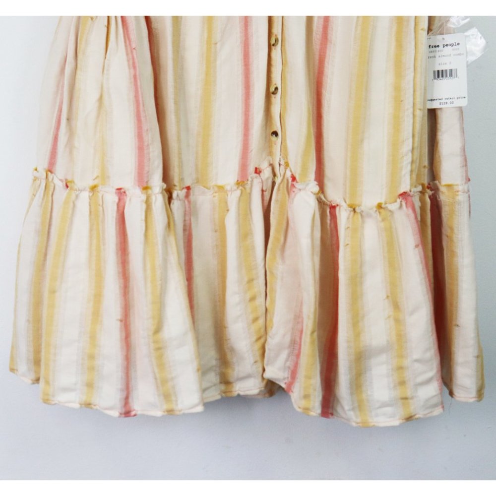 NWT Free People Do It Again Frayed Trim Mini Dress Fresh Almond Stripe Small - Picture 7 of 14